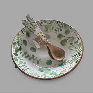 World Market Green Leaf Pattern Serving Set Set